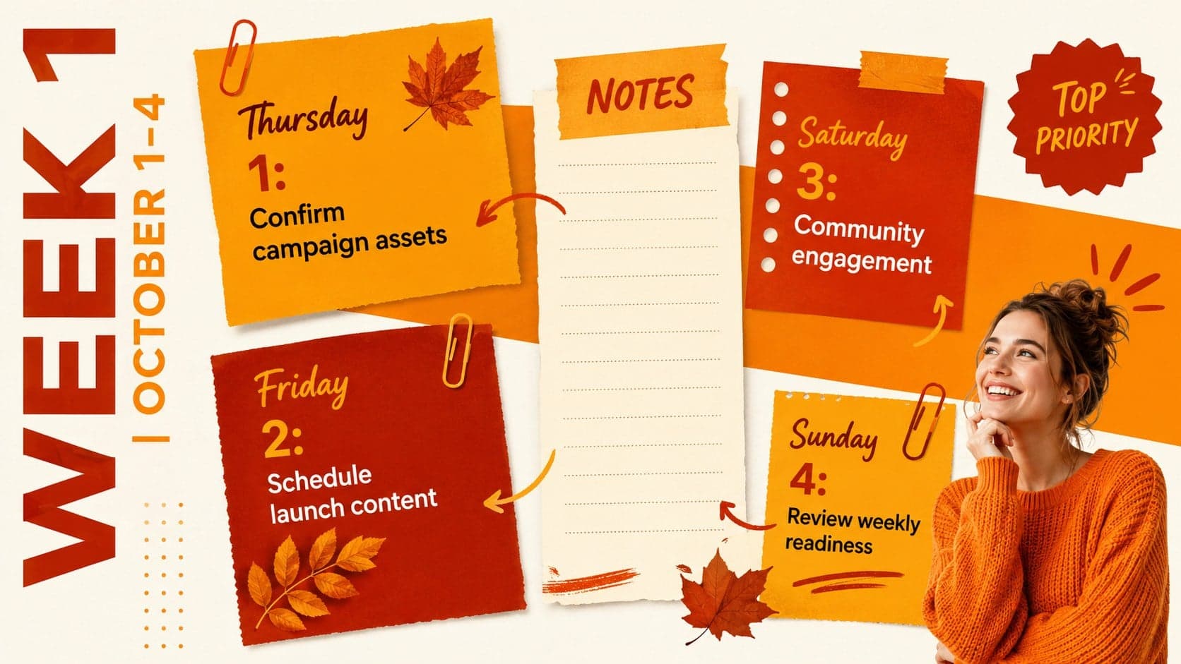 October 2026 marketing planner page for campaign tasks scheduled from October 1 through October 4.