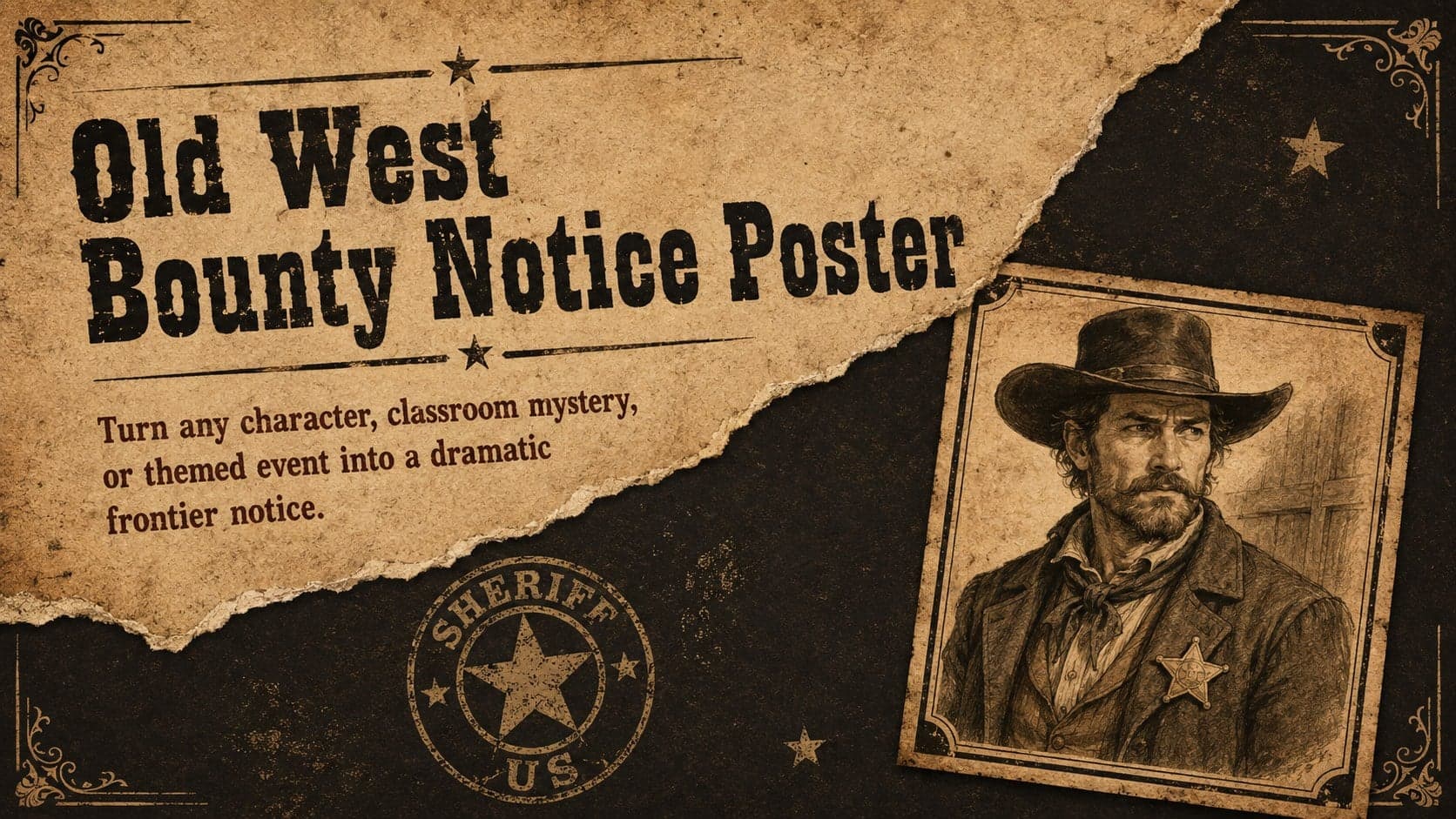 Old West bounty notice poster cover with an aged brown paper background, bold black title, and original frontier portrait.