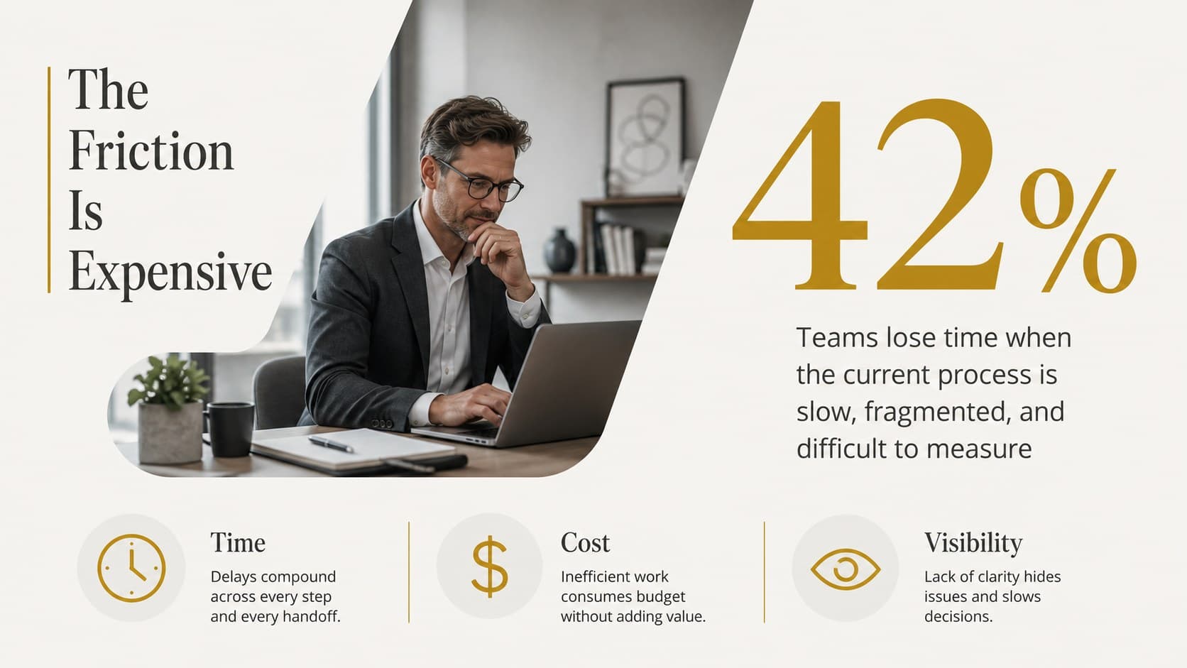 Problem statement slide identifying a customer pain point with a bold statistic and supporting explanation.