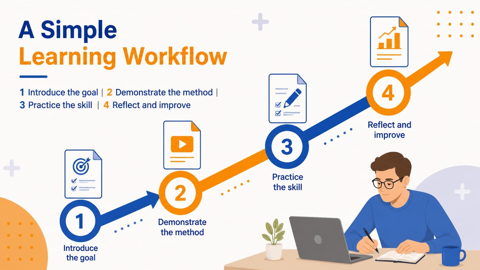 Four-step workflow diagram for virtual instructor-led training slides.