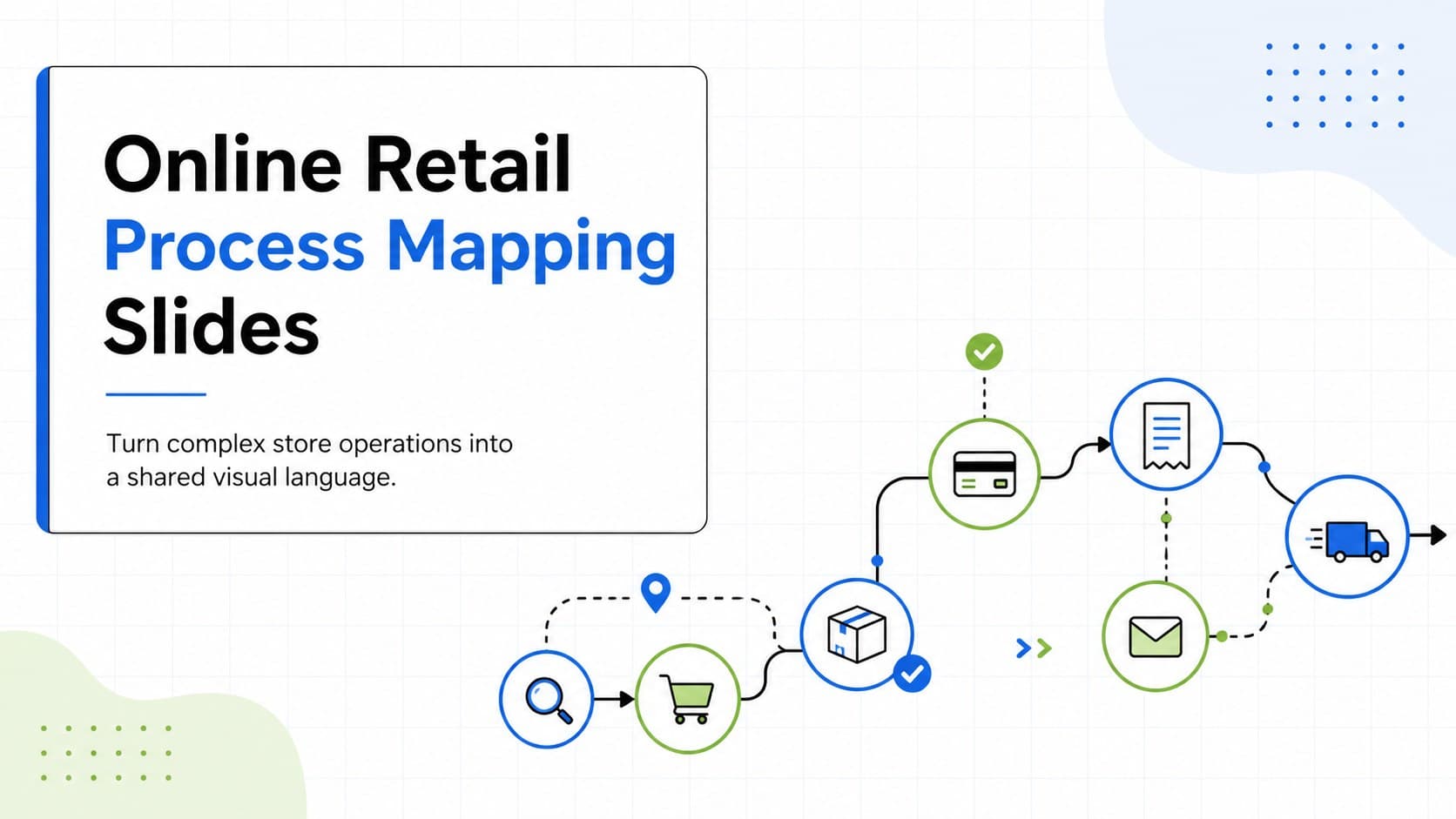 Cover for Online Retail Process Mapping Slides with blue and green workflow graphics for ecommerce operations.
