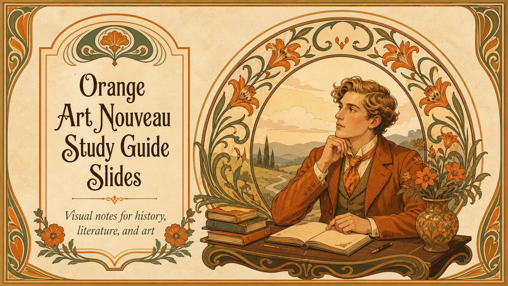 Orange Art Nouveau Study Guide Slides preview