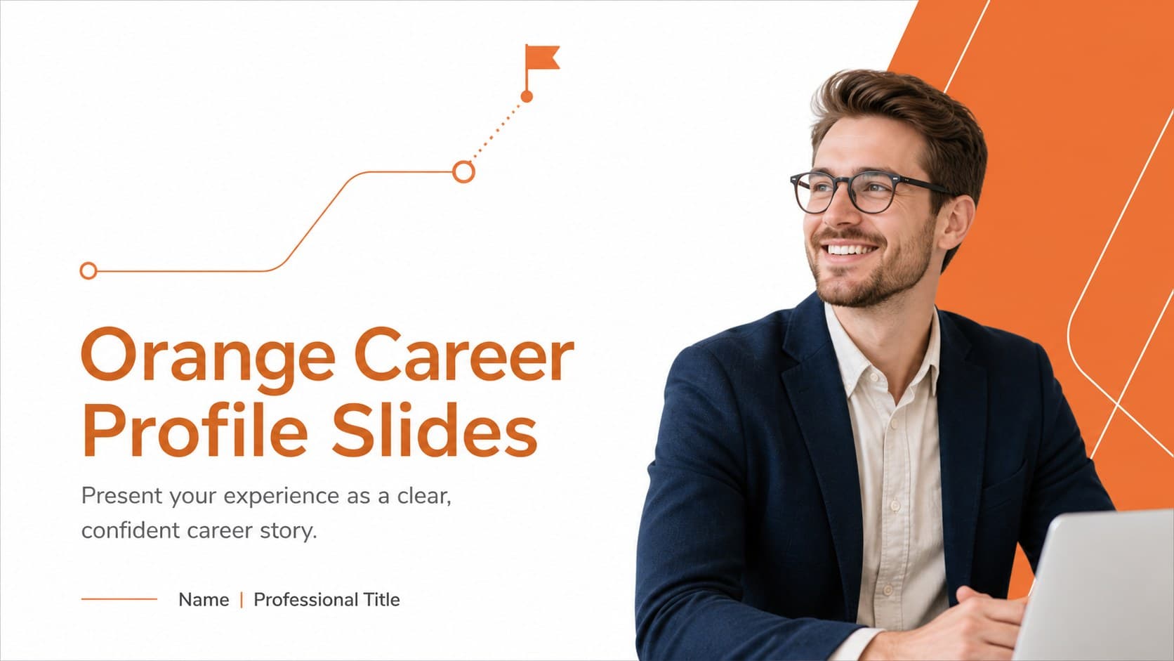 Cover of the Orange Career Profile Slides template with a crisp orange-and-white professional layout.