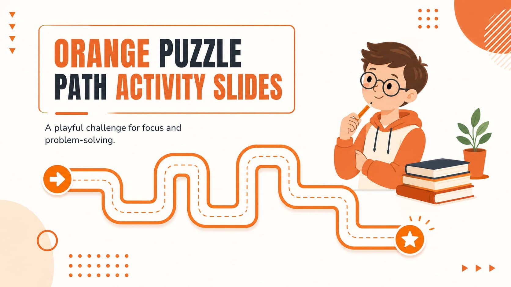 Orange puzzle path activity title slide with a playful illustrated route for young learners.