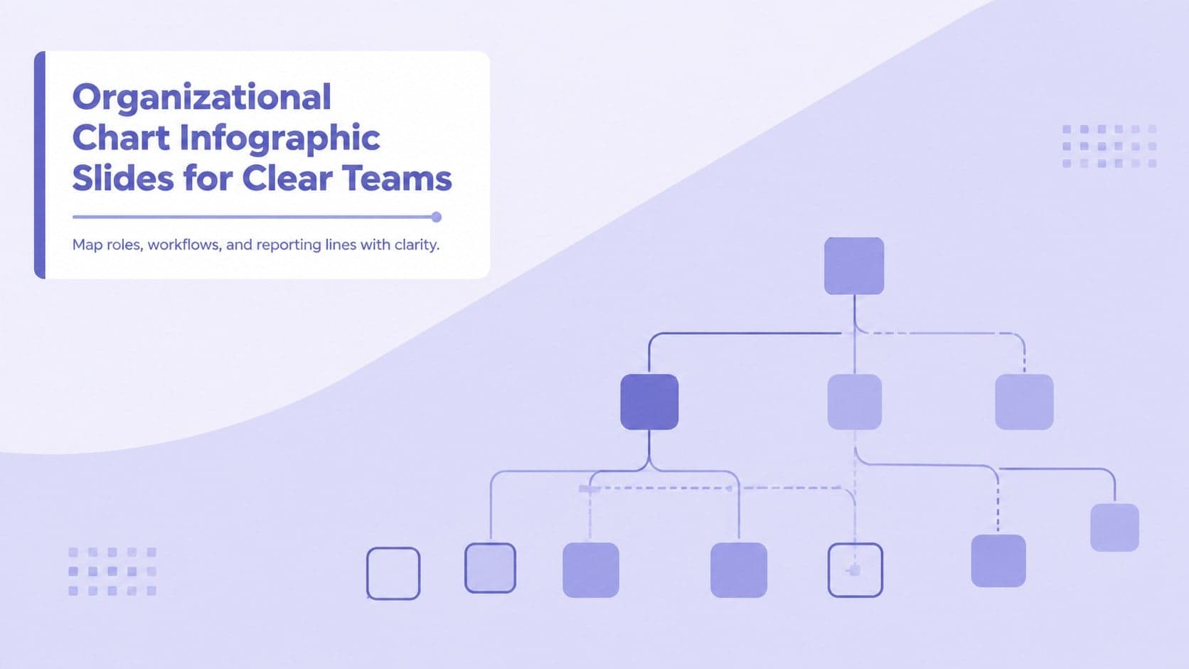 Cover for Organizational Chart Infographic Slides for Clear Teams in a simple purple presentation style.