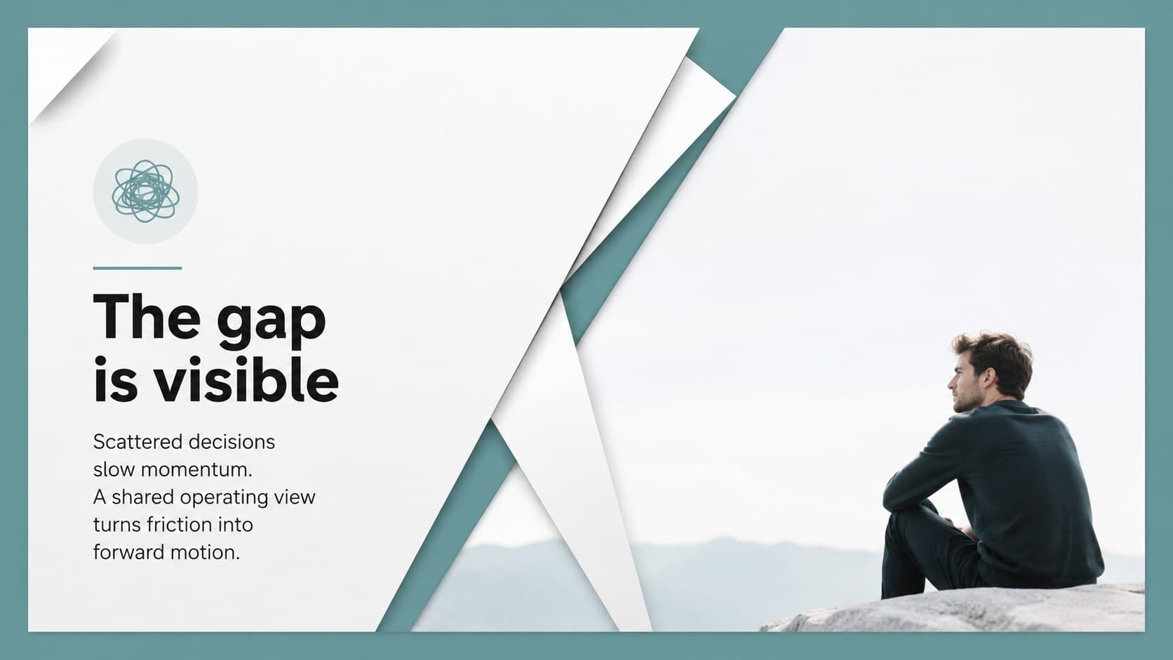Challenge and opportunity slide for a modern consulting presentation template with layered paper panels.