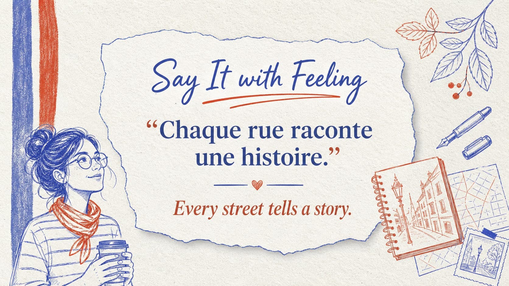 Quote slide featuring a French phrase with colorful sketchbook decoration.