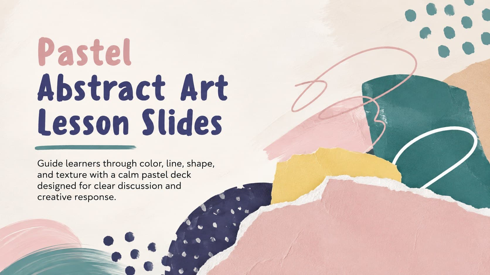 Cover of the Pastel Abstract Art Lesson Slides featuring layered paint forms and a clean classroom title layout.