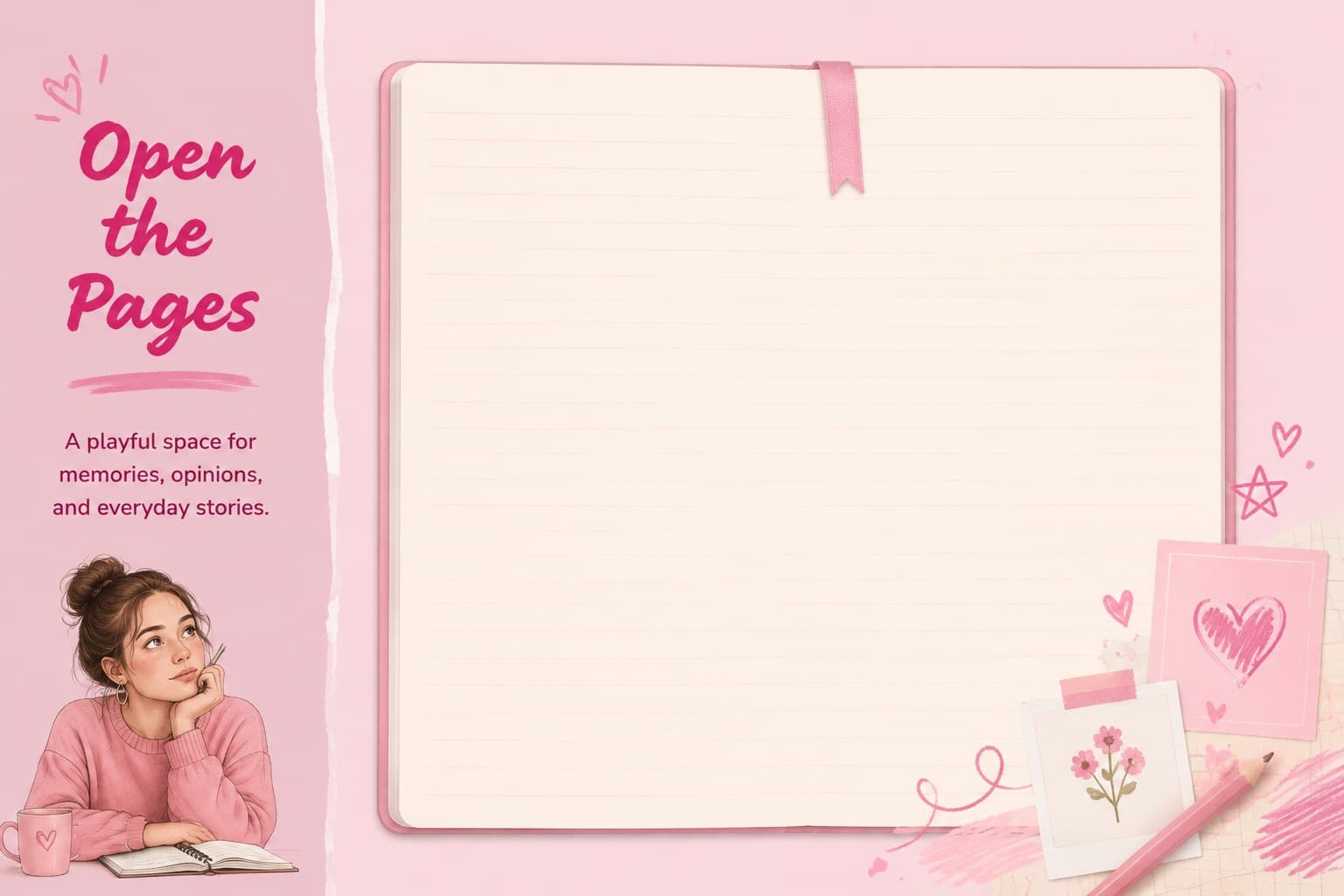 Pastel scrapbook presentation introduction page with a journal-style welcome message and pink doodles.
