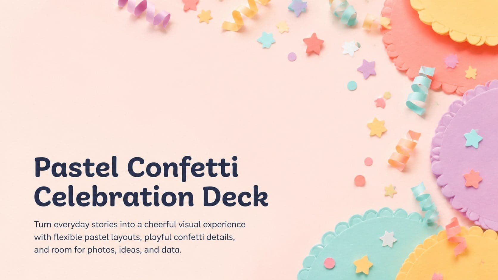 Pastel Confetti Celebration Deck cover with cheerful pink shapes and colorful paper accents.