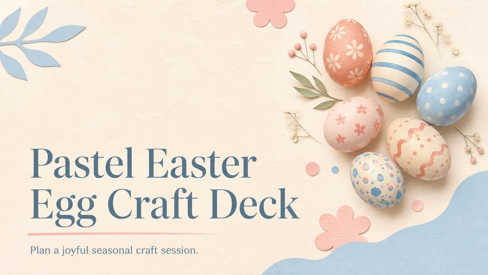 Cover of a Pastel Easter Egg Craft Deck with illustrated eggs in soft beige, pink and blue.