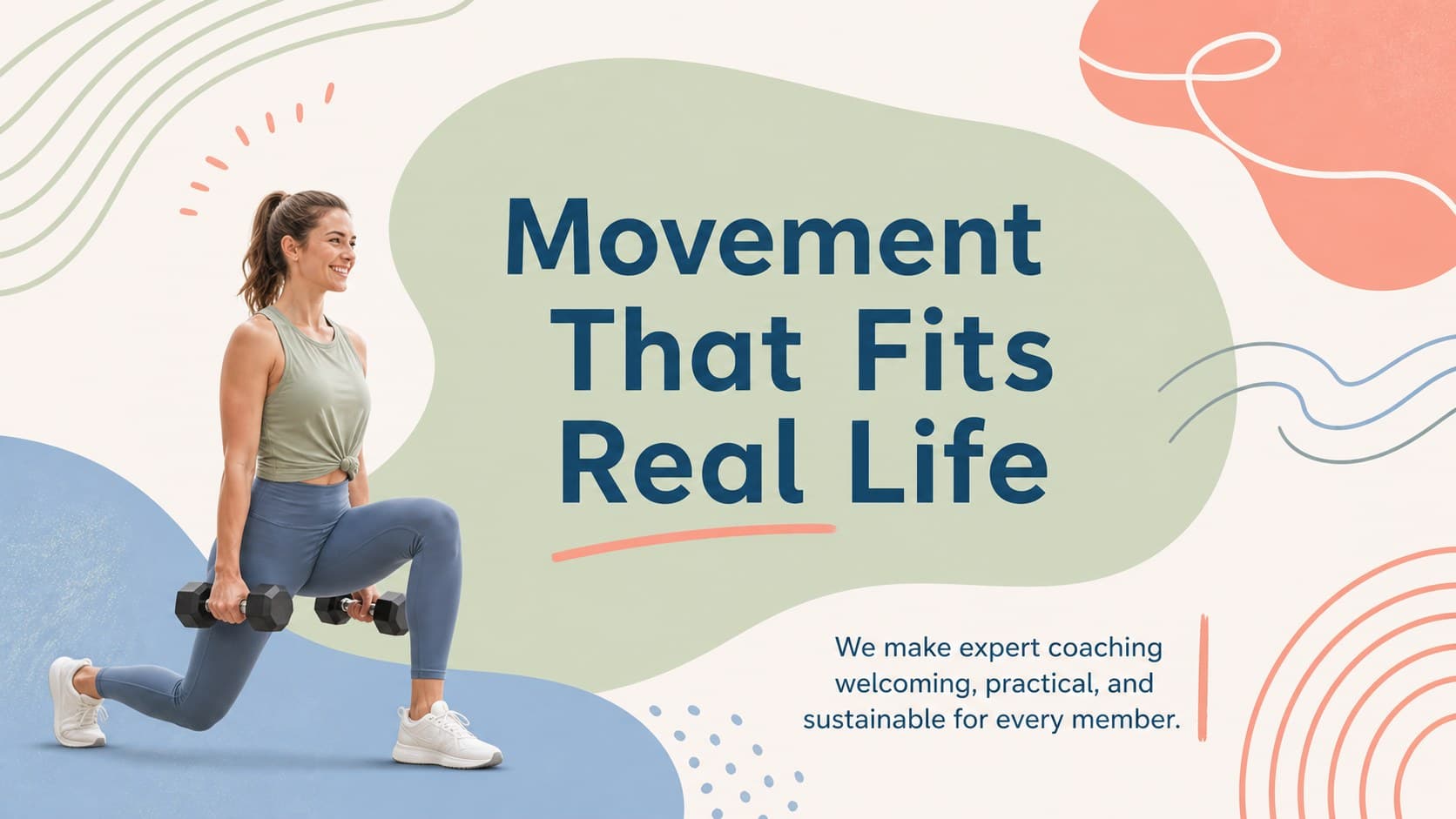 Minimalist gym business slide introducing a fitness studio mission with a fresh pastel layout.