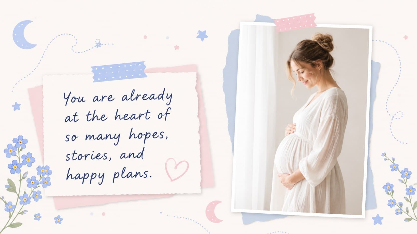 Pastel baby reveal template page with an editable ultrasound photo and a heartfelt message for family.