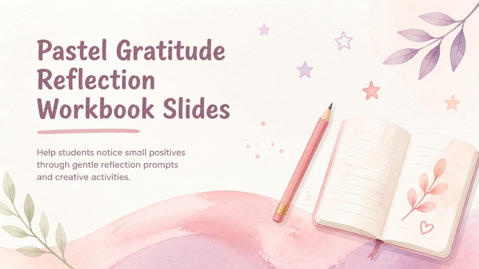 Cover of a pastel gratitude reflection workbook with pink and purple watercolor decorations.