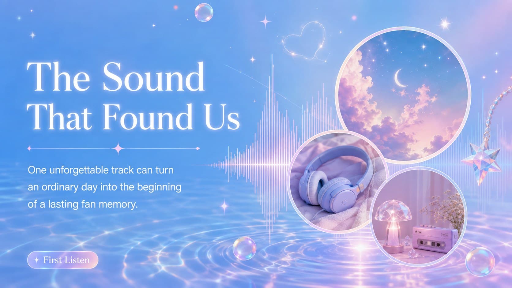 Pastel music fandom slide explaining how a favorite song became part of a personal fan story.