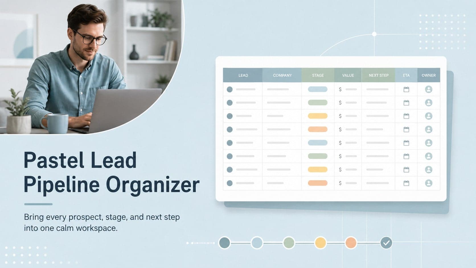 Cover preview for the Pastel Lead Pipeline Organizer with a clean blue sales workspace design.