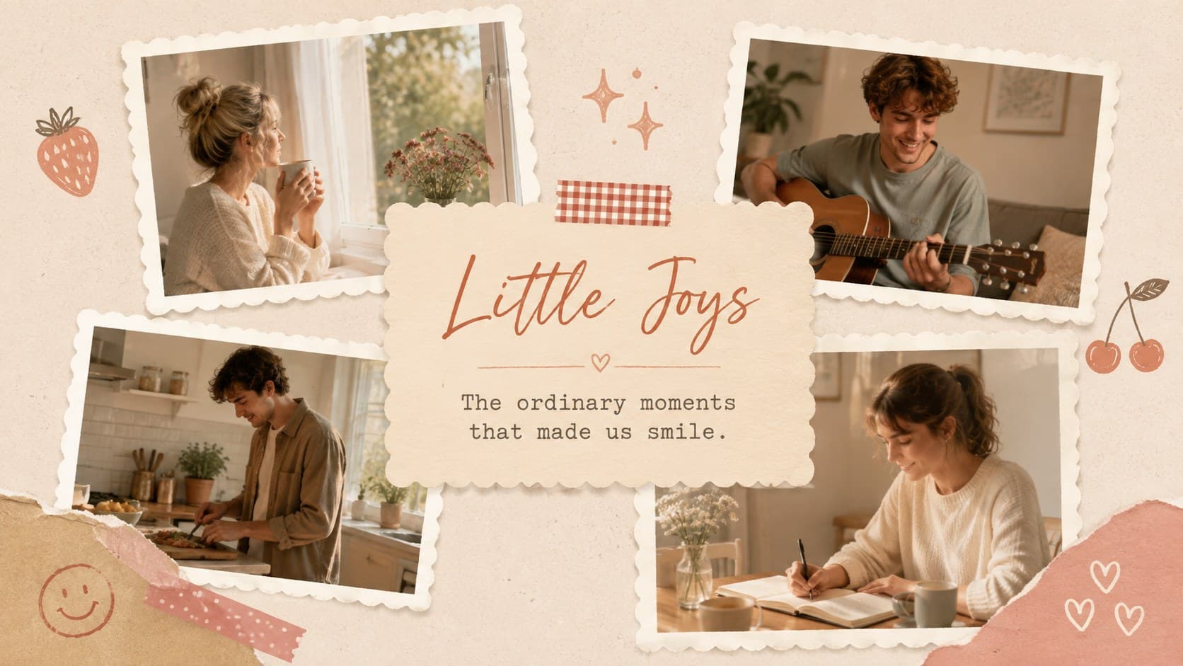 Pastel photo collage slide collecting four candid images under a Little Joys memory book heading.
