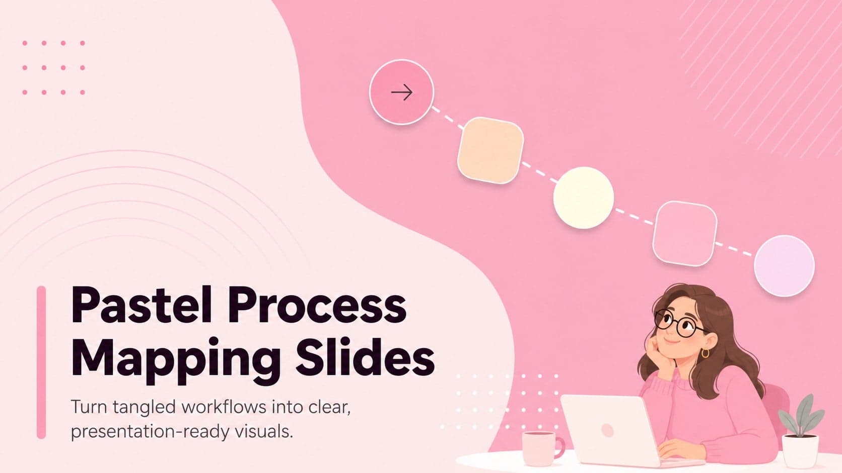 Cover for Pastel Process Mapping Slides with soft pink abstract shapes and a clean workflow-inspired layout.