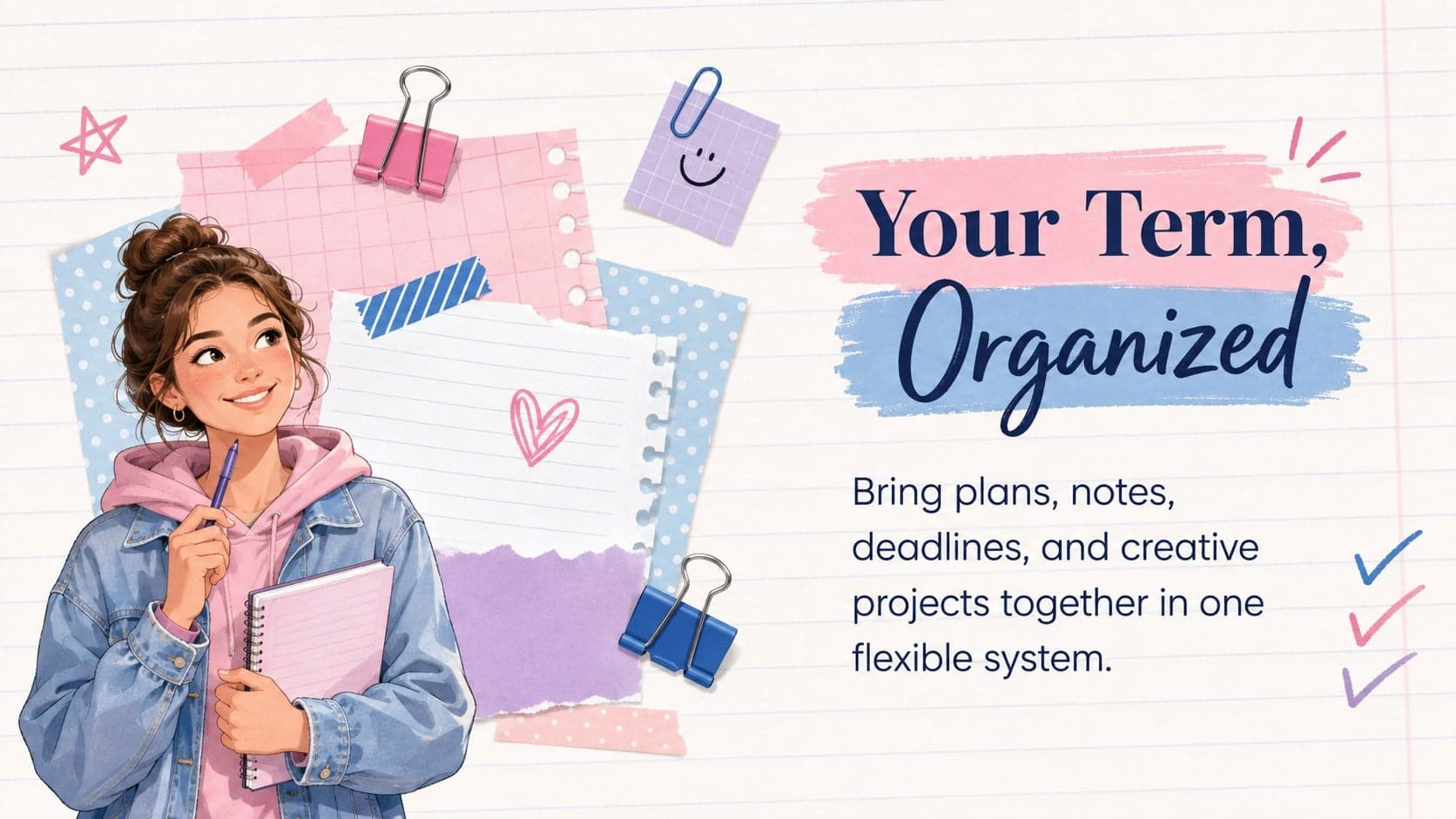 Retro classroom organizer slide introducing a structured collection of plans, notes, and projects.