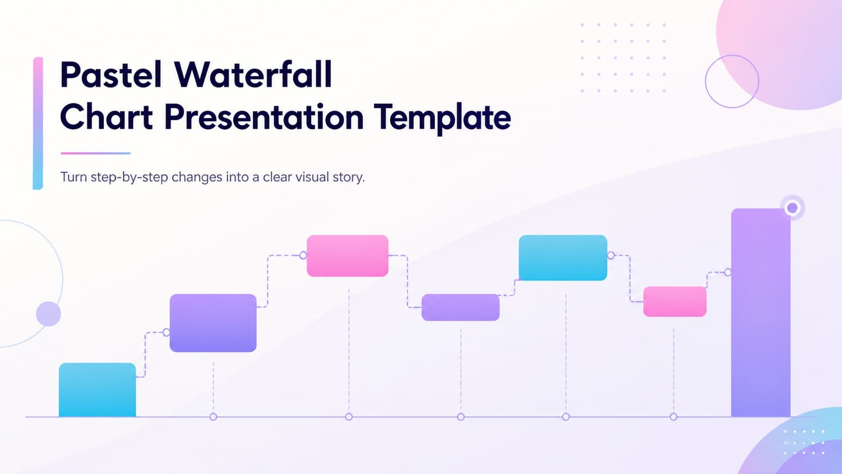 Cover of a pastel waterfall chart presentation template with colorful horizontal steps and a clean business layout.