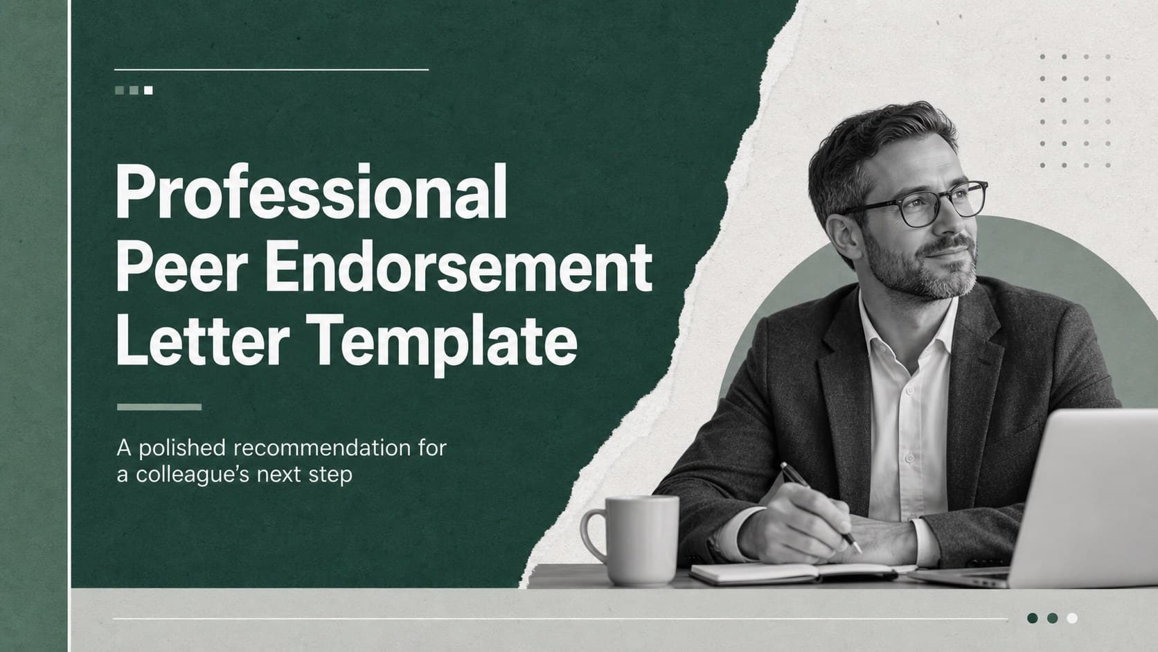 Cover slide for a peer endorsement letter template with an elegant green, grey, and white professional letter design.
