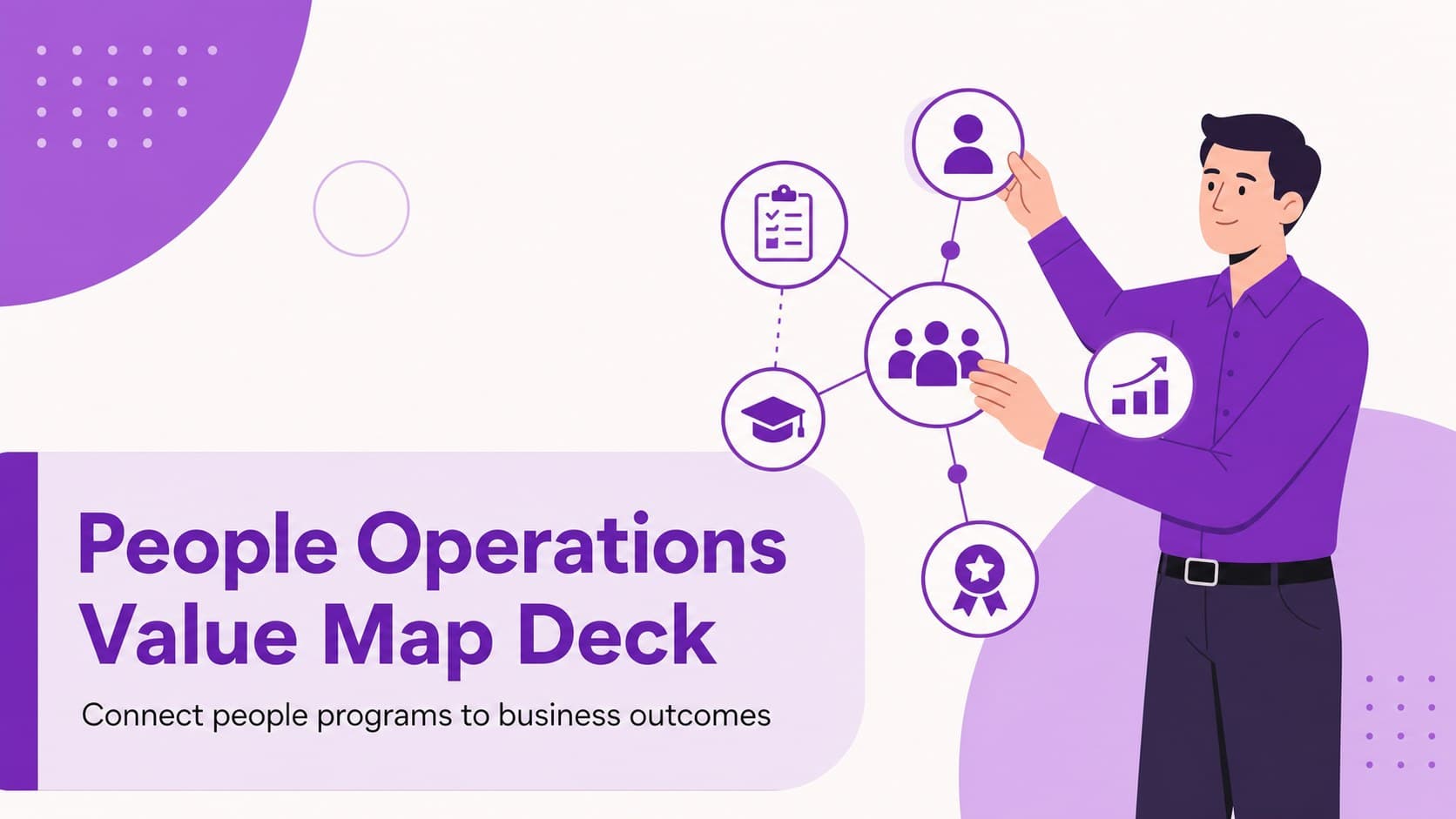 Purple illustrated cover introducing a people operations value map deck for HR strategy teams.