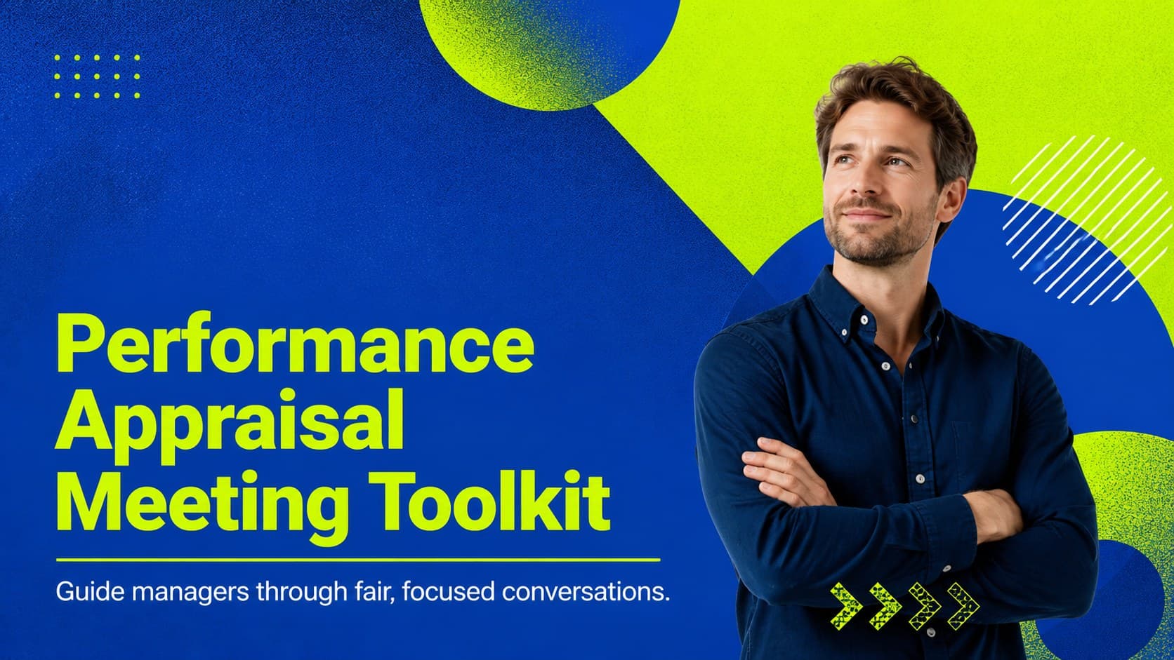 Cover of the Performance Appraisal Meeting Toolkit with bold blue and green geometric graphics.