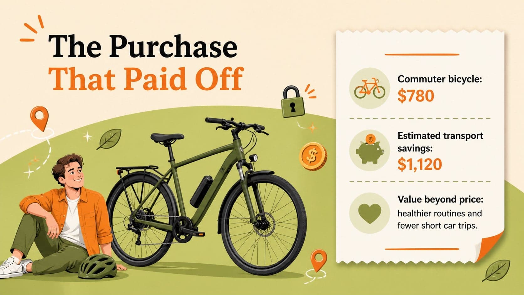 Annual money recap slide featuring a practical best purchase and its long-term value.
