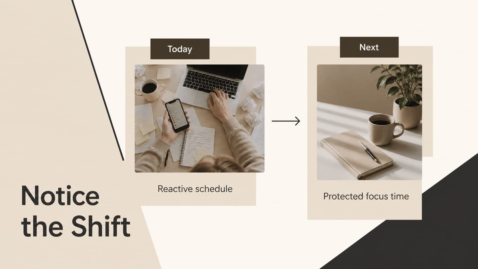 Self improvement presentation template slide comparing current habits with desired habits.