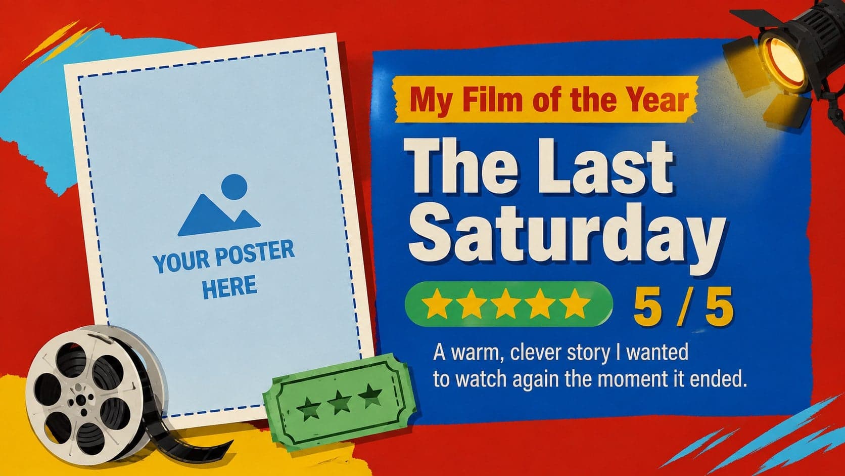 End of year favorites slideshow page presenting a favorite film with a poster frame and review.