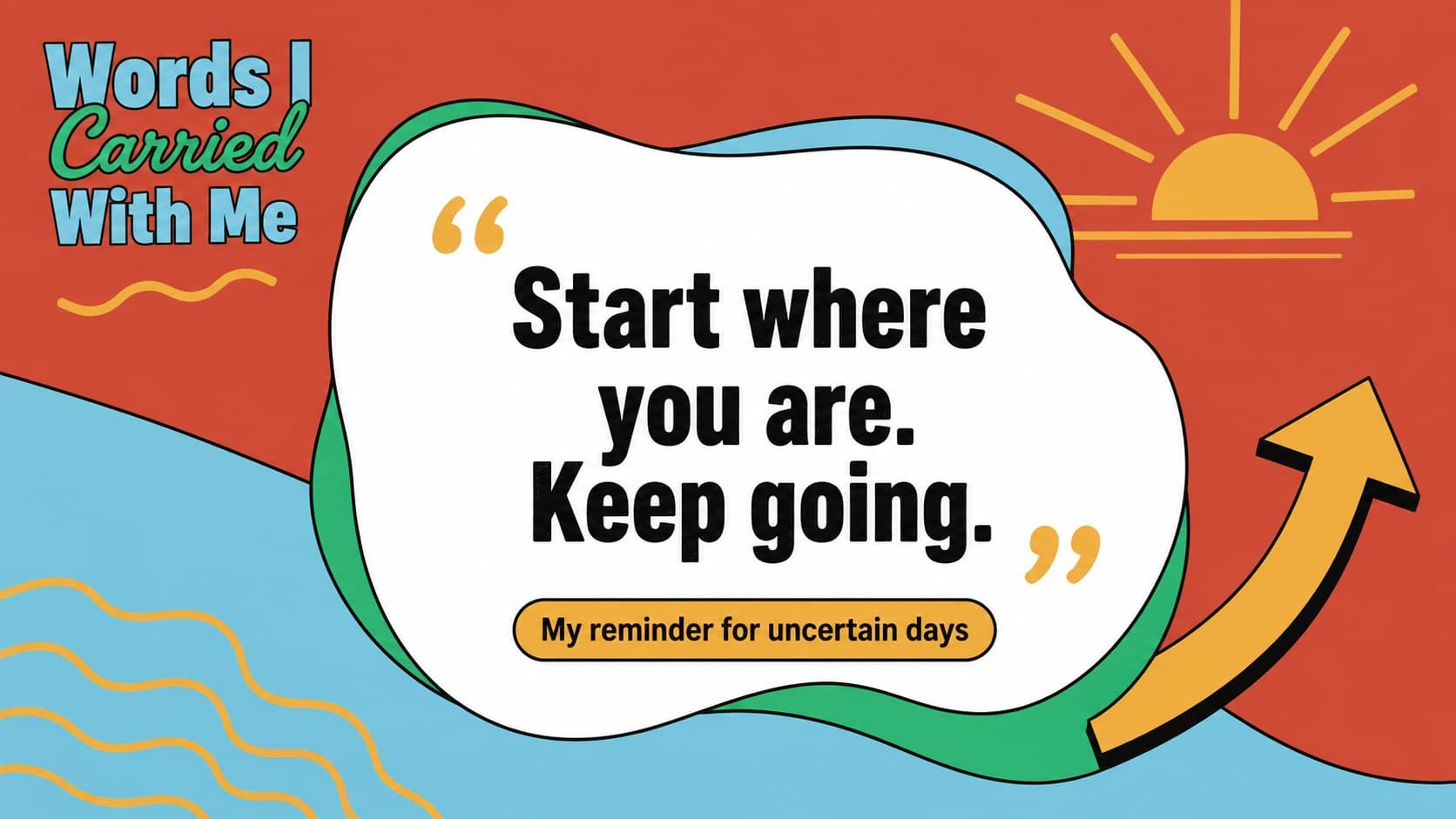 Google Slides yearly reflection deck page centered on an uplifting quote in a vibrant graphic composition.