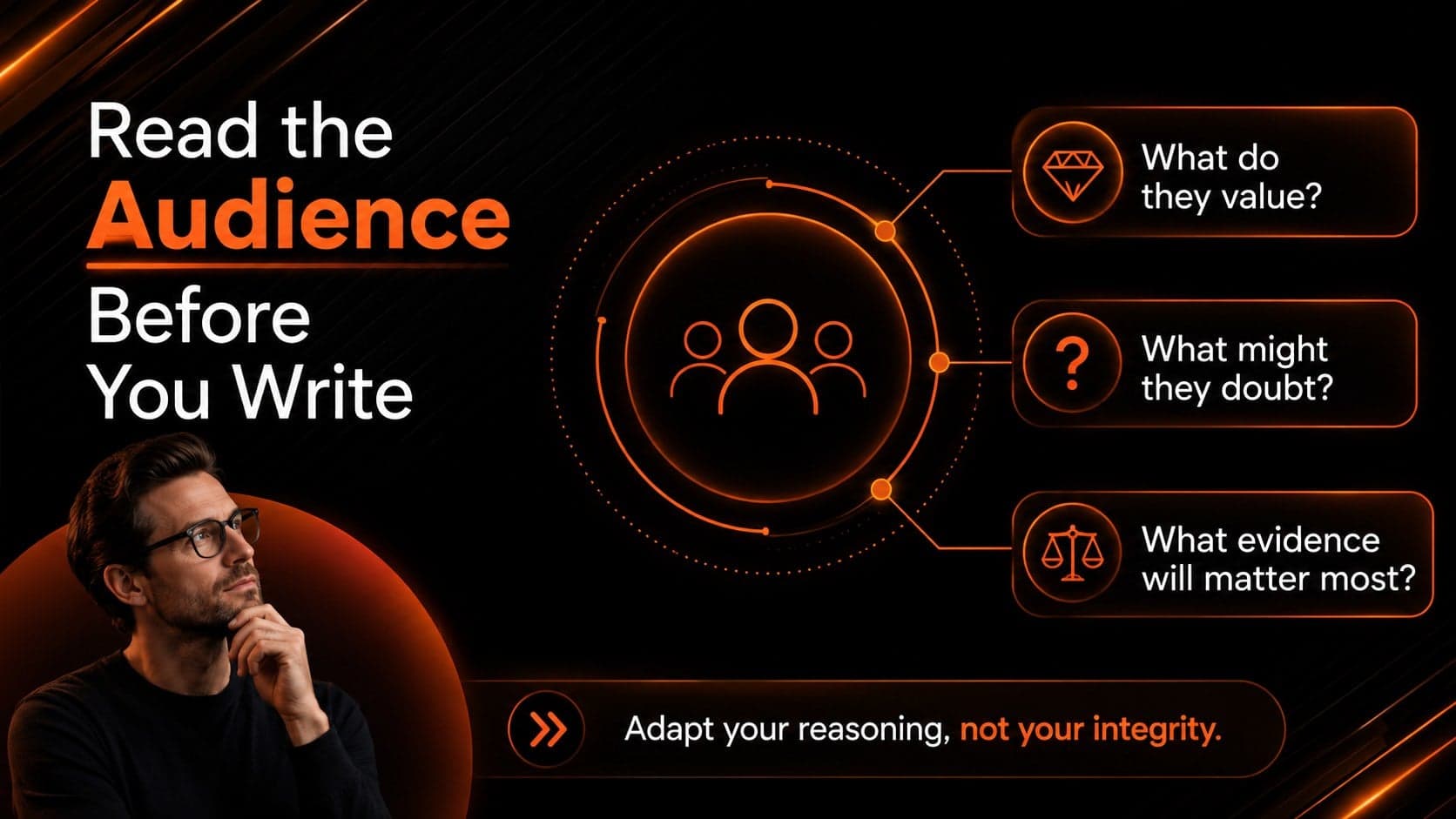 University writing activity slide showing how to analyze an essay audience.