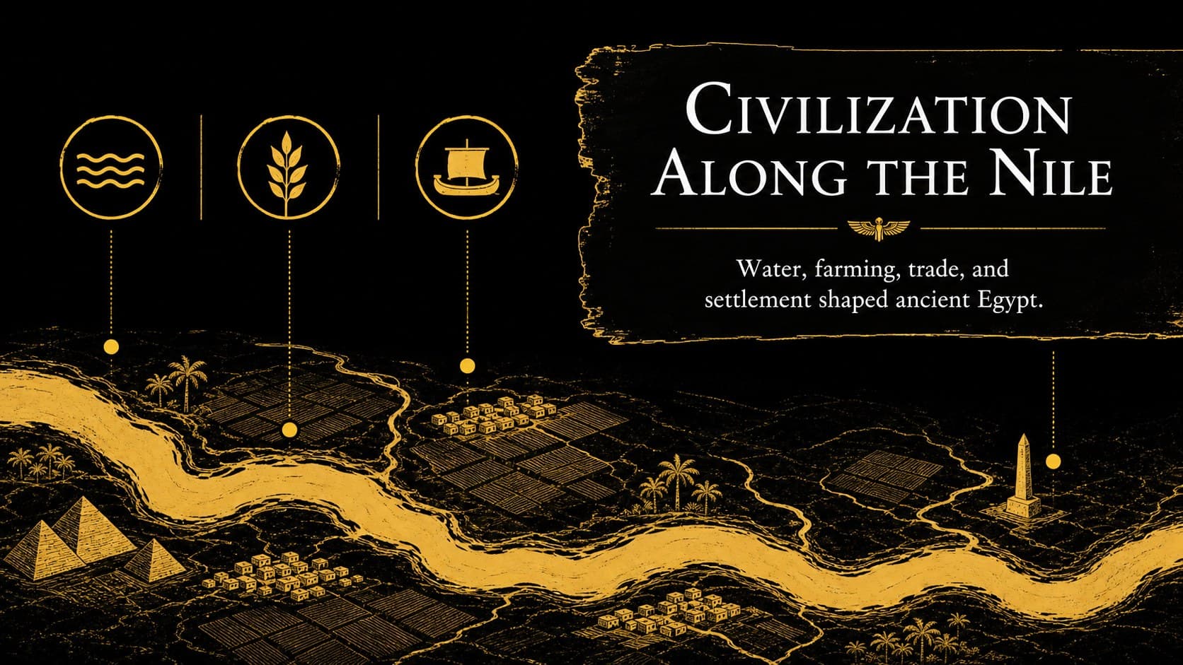 Ancient Egypt classroom presentation slide introducing the Nile River and the rise of Egyptian civilization.