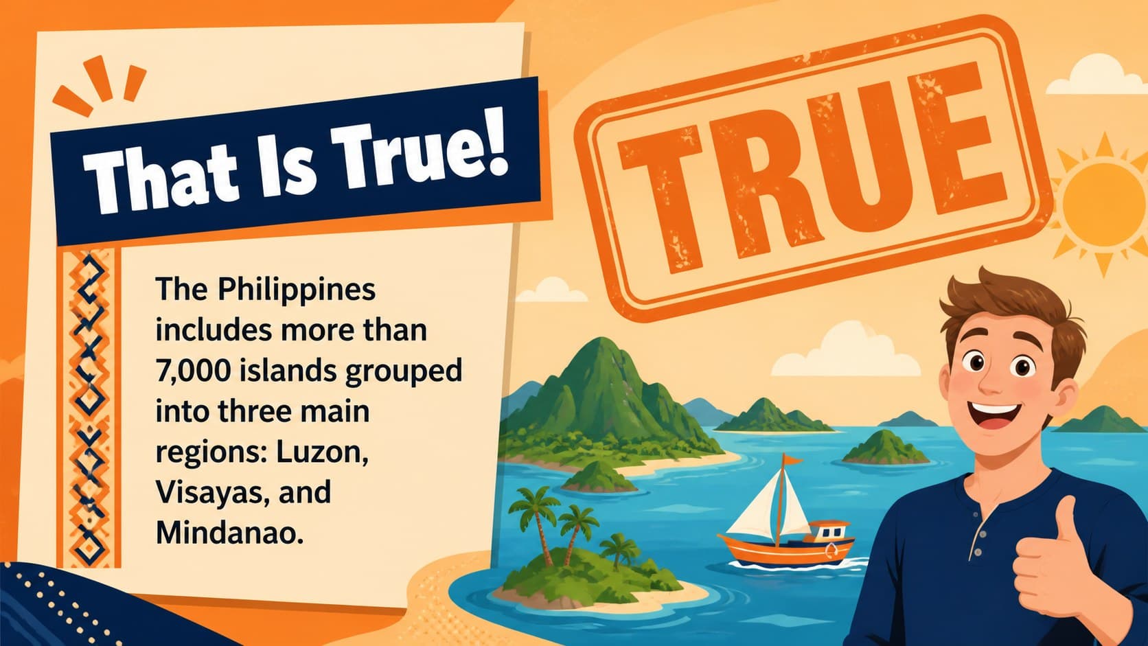Correct answer screen explaining Philippine archipelago geography for a classroom trivia presentation.