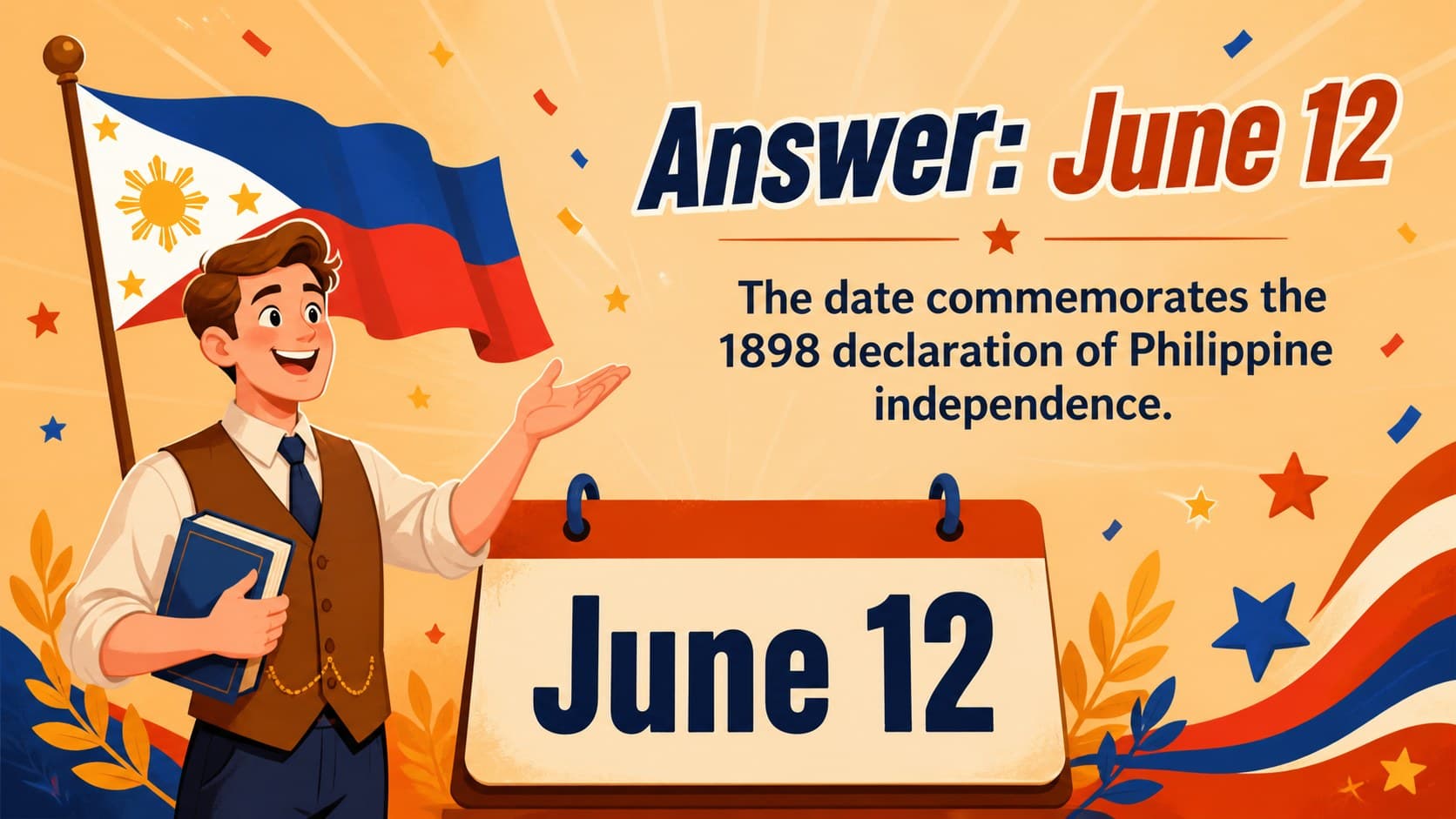 June 12 answer reveal in Philippine culture quiz game slides for history review.