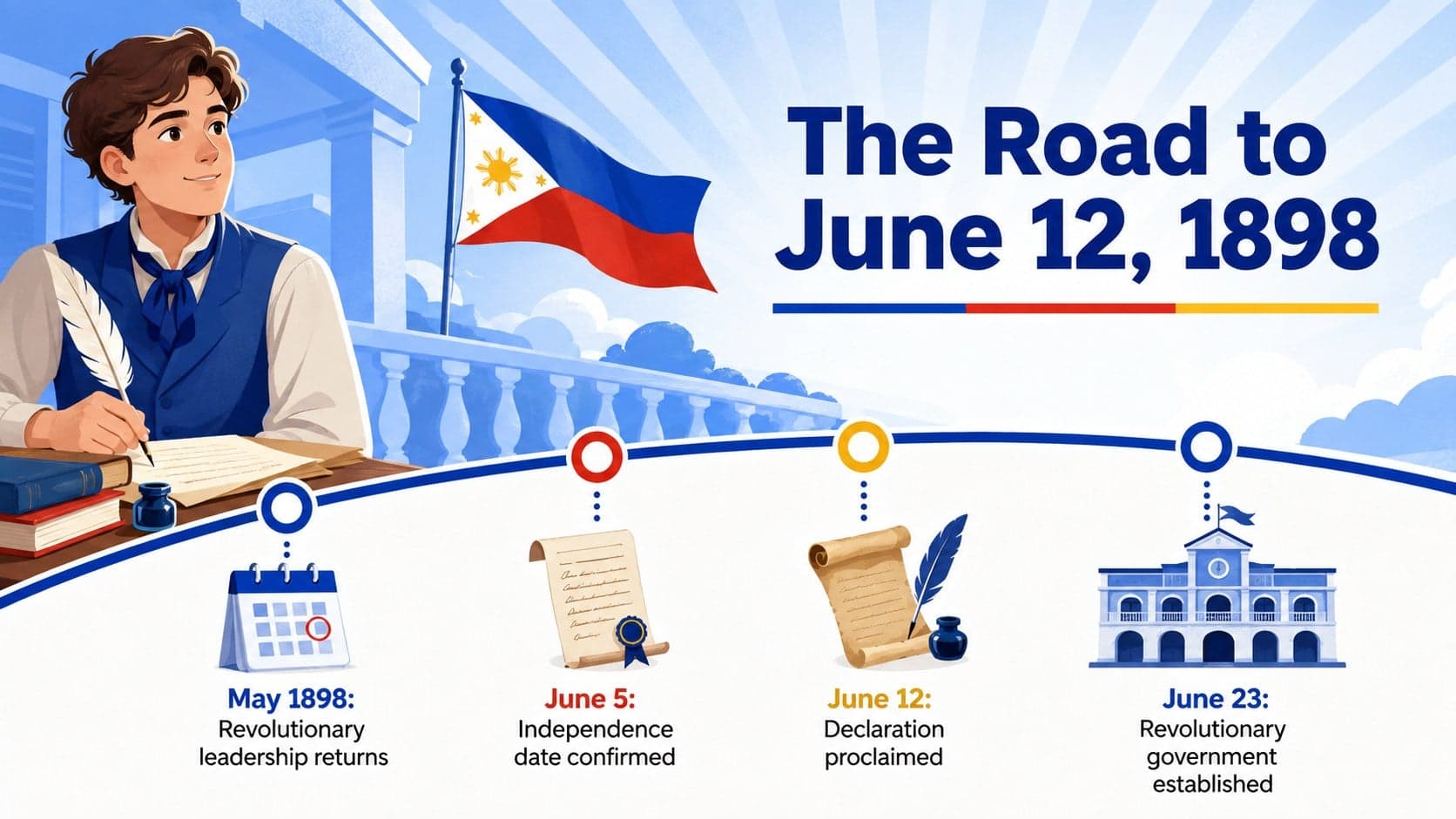June 12 history PowerPoint timeline highlighting events surrounding the 1898 declaration.
