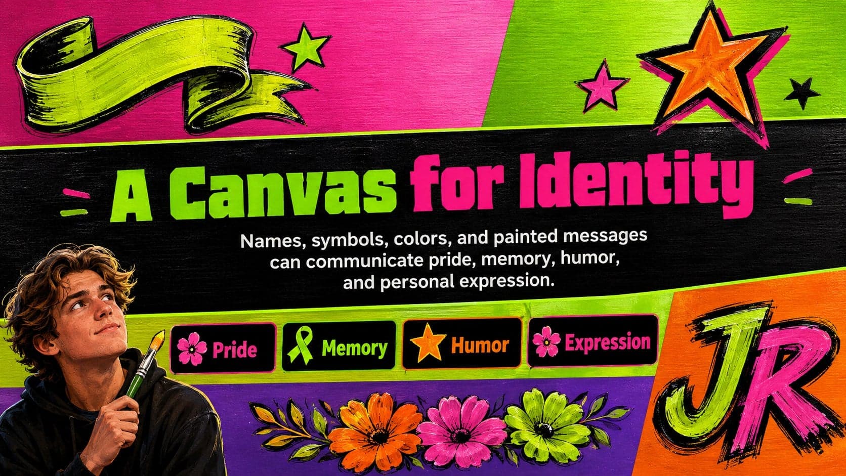 Philippine culture lesson slide connecting jeepney decoration with identity, memory, pride, and expression.