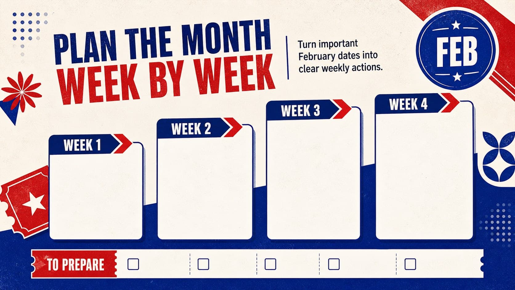 Weekly preparation layout from a retro February 2027 monthly organizer for school, work, and home plans.