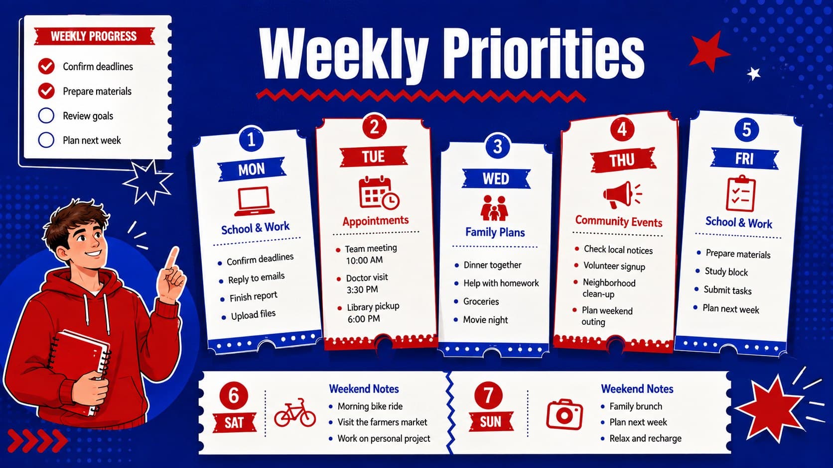 Weekly priorities layout from an October 2027 planner for Filipino families, schools, and offices.