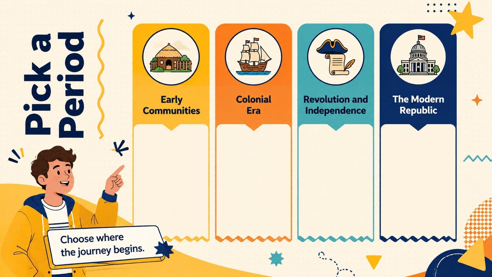 Category selection board for a Philippine history quiz PowerPoint presentation.