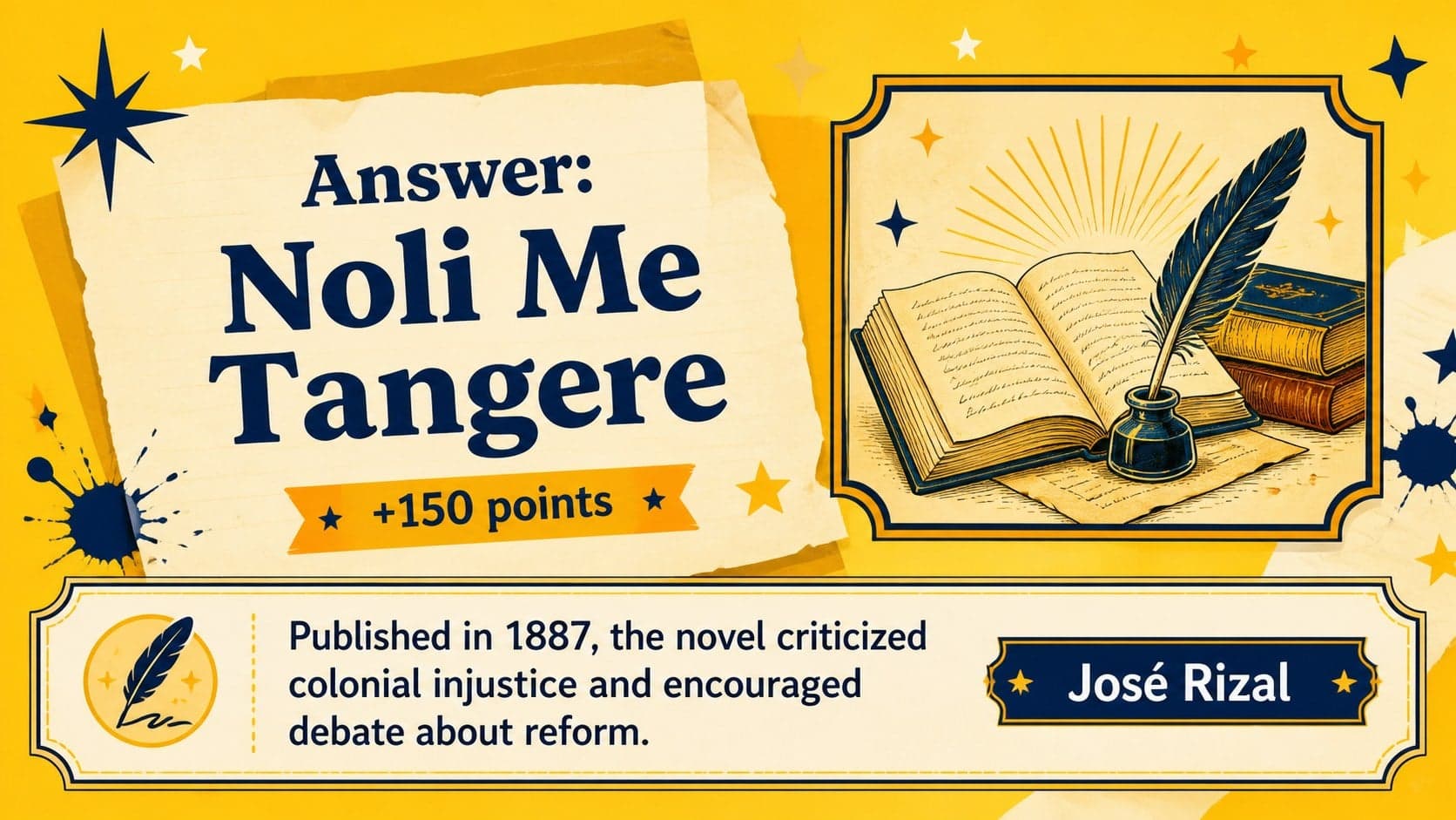 Noli Me Tangere answer explanation in an interactive Philippine history quiz.
