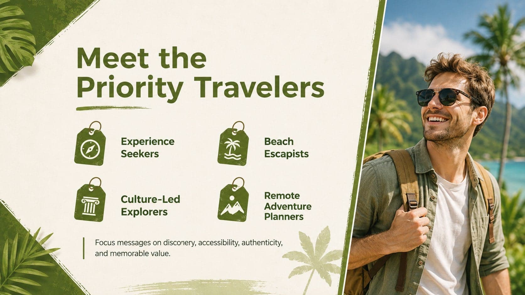 Traveler audience profile slide for a Philippines destination marketing pitch deck.