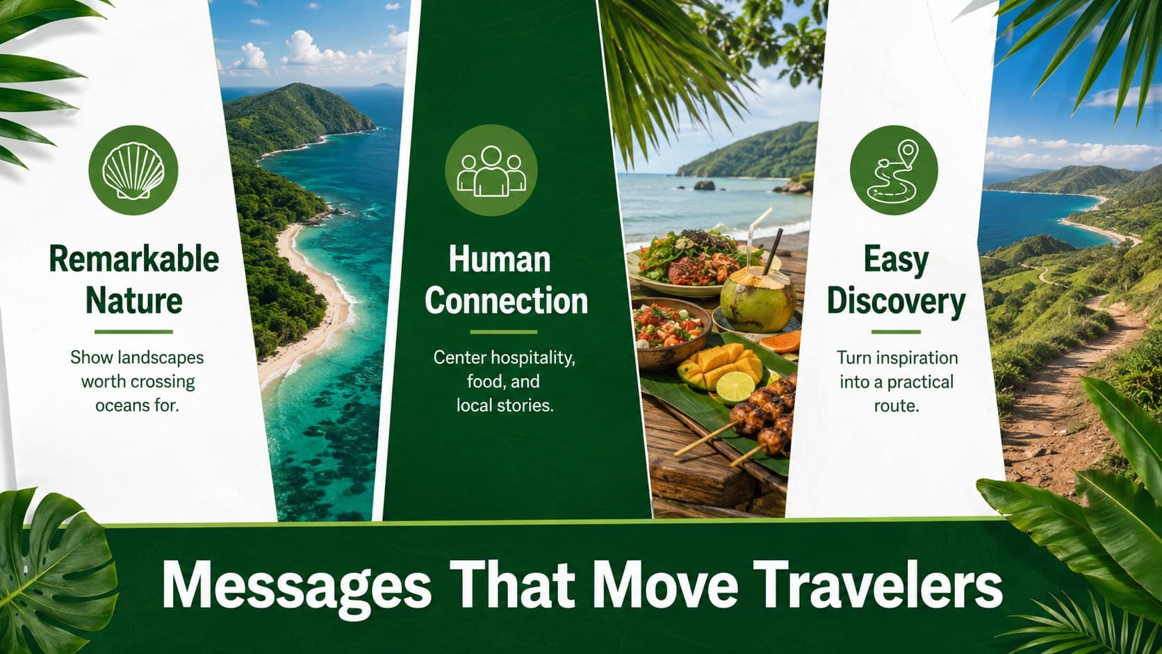 Campaign message pillars slide for Philippine travel promotion and destination branding.