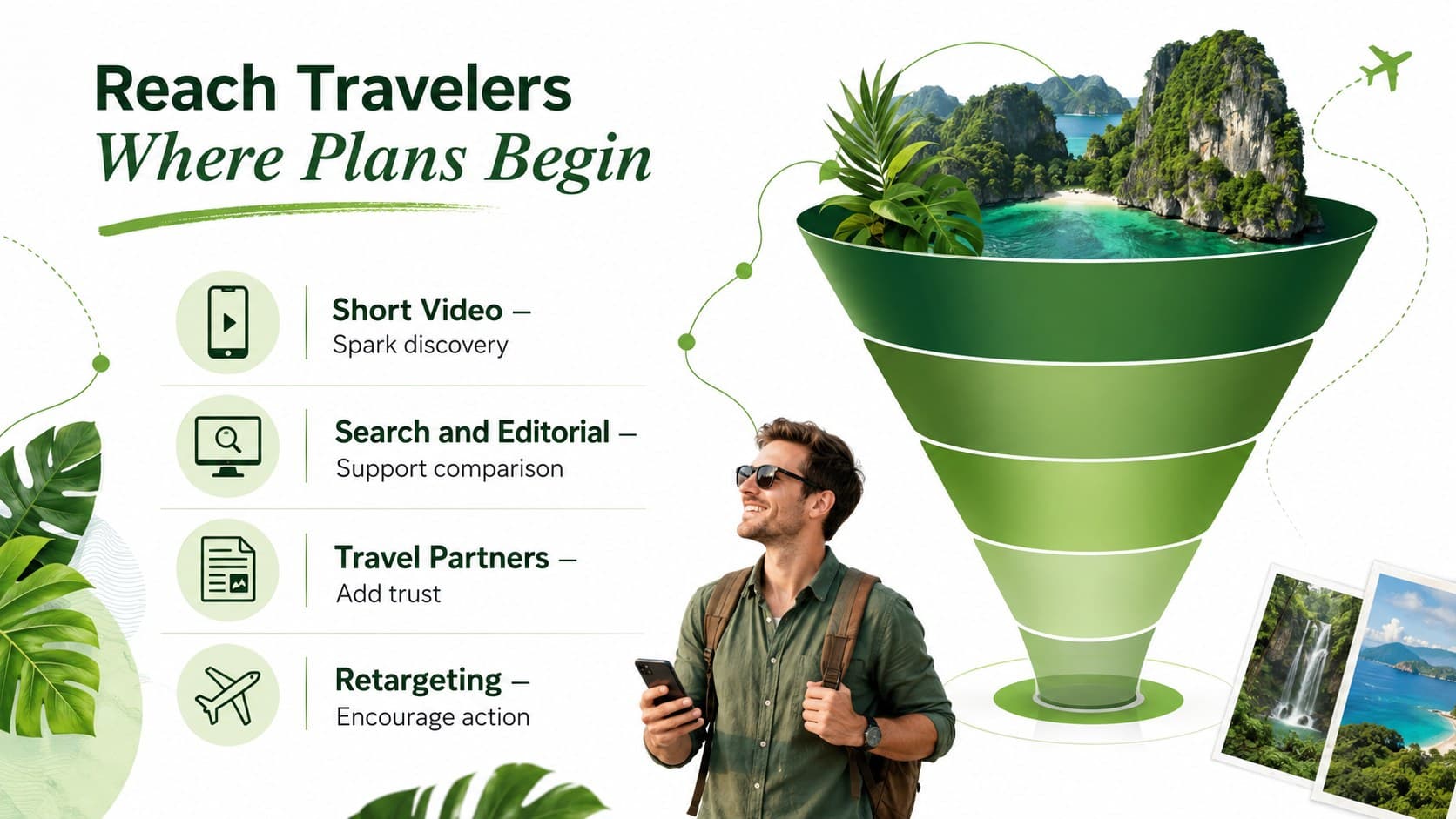 Media channel strategy slide for a Philippines vacation advertising campaign.