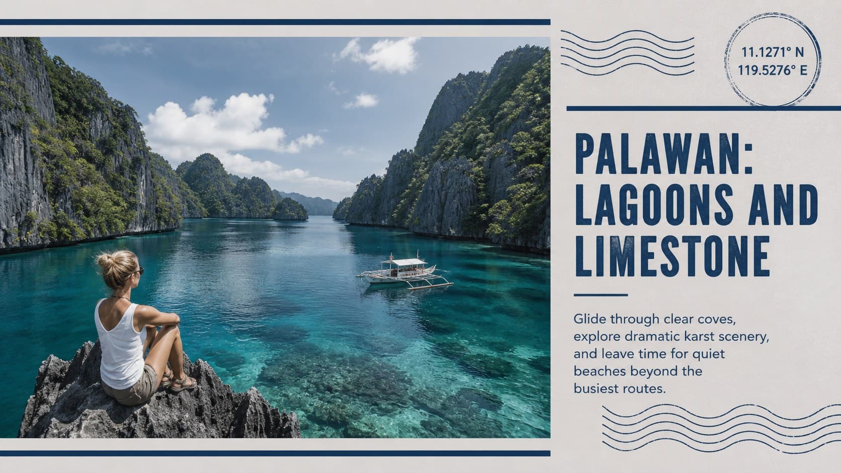 Palawan destination profile in a vintage travel collage PowerPoint template.