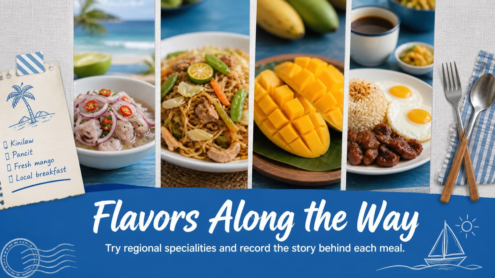 Philippines travel guide collage deck slide presenting regional food discoveries.
