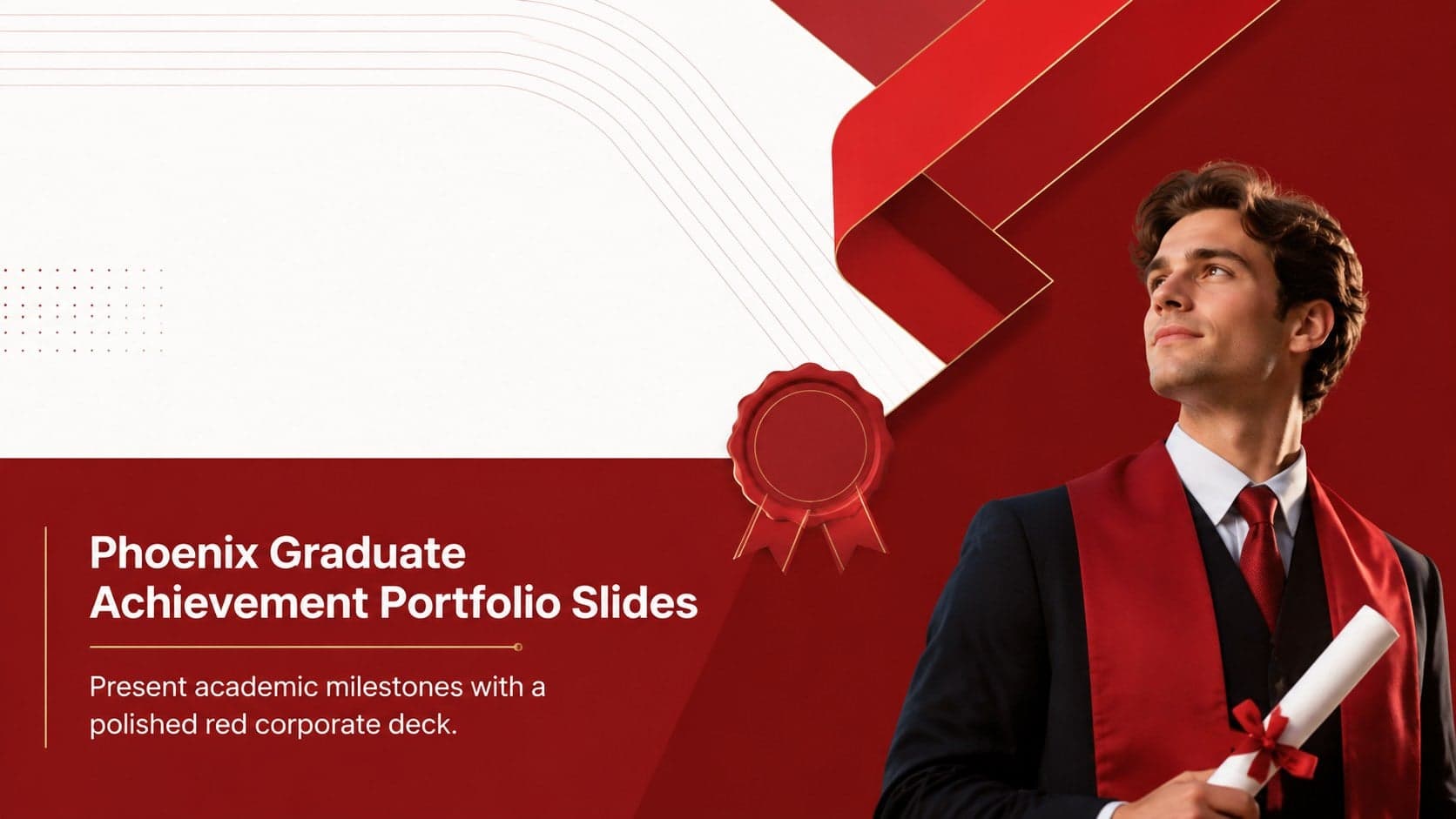 Cover of the Phoenix Graduate Achievement Portfolio slides in a formal red corporate style.
