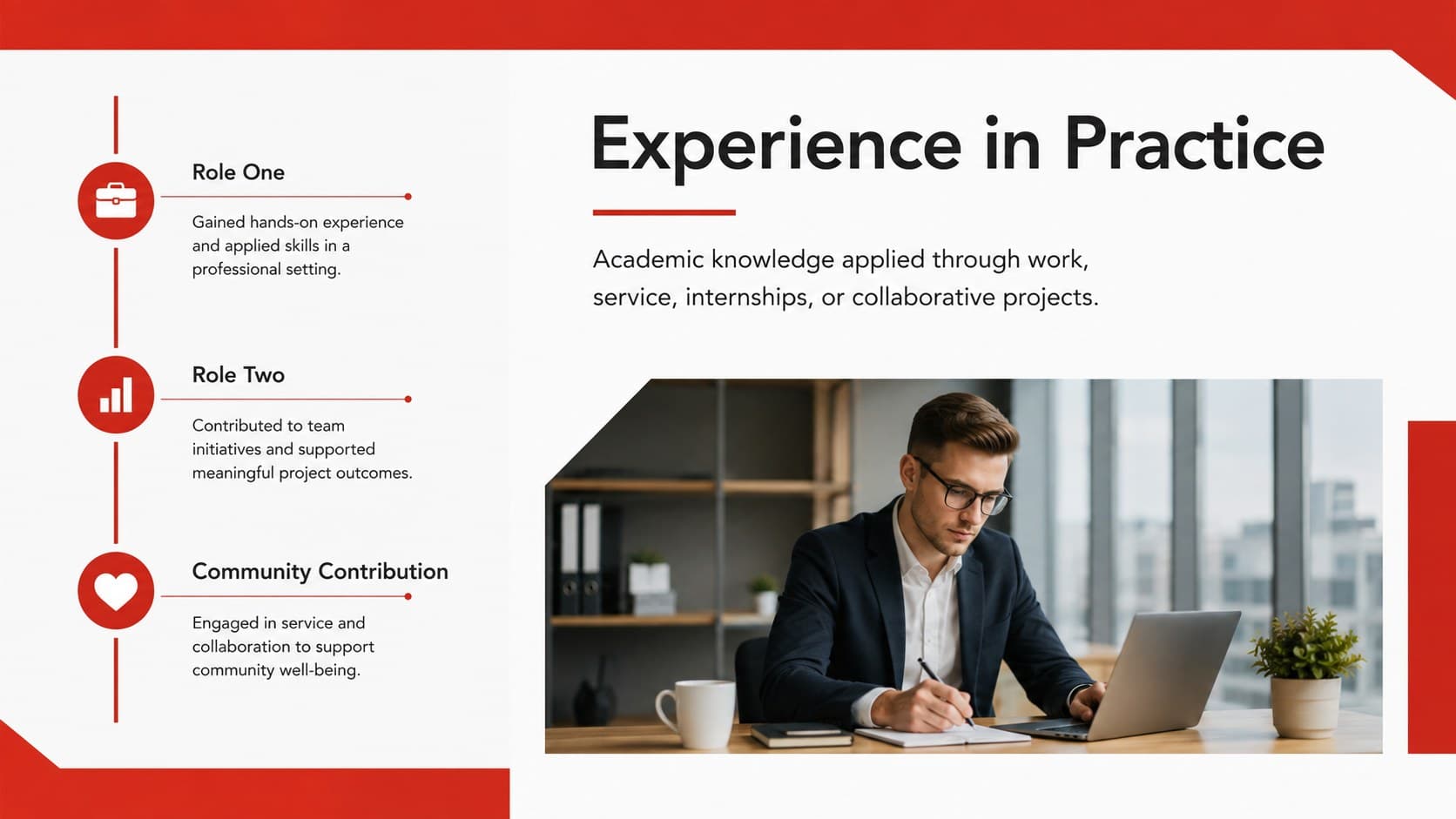 Professional experience page for a graduate resume presentation.