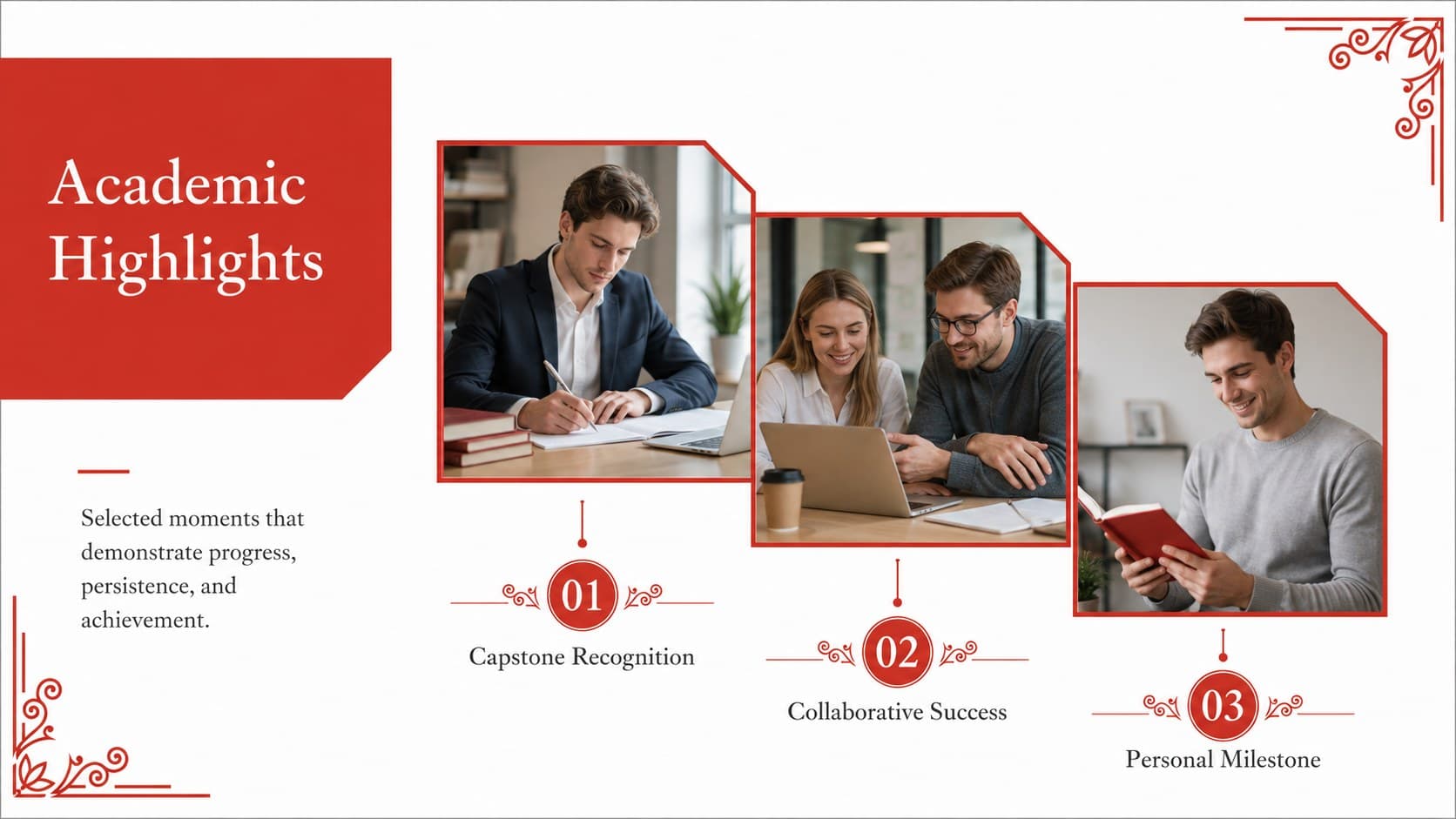 Academic highlights gallery in a degree completion showcase template.