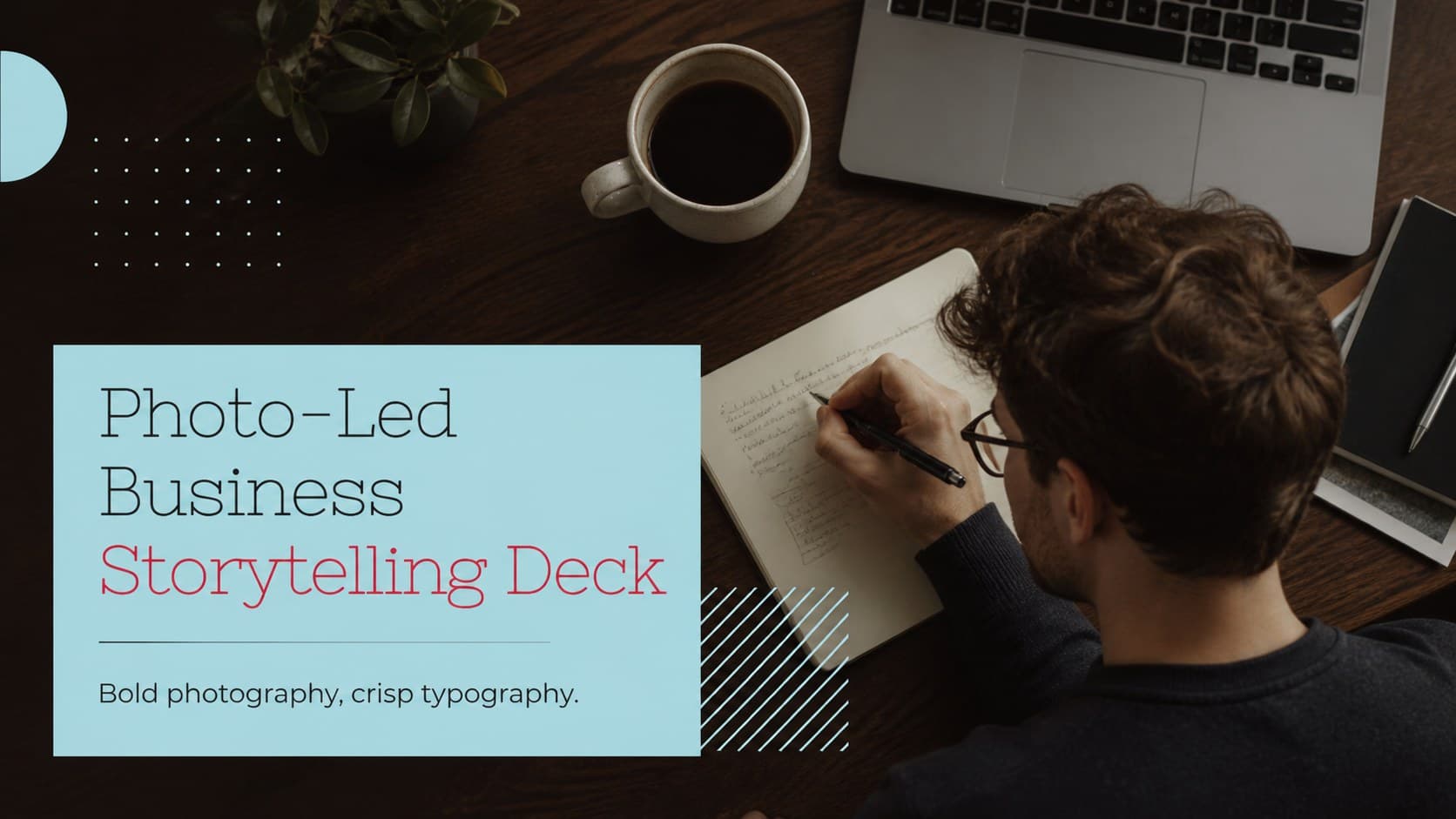 Cover of the Photo-Led Business Storytelling Deck with bold photography and modern professional typography.